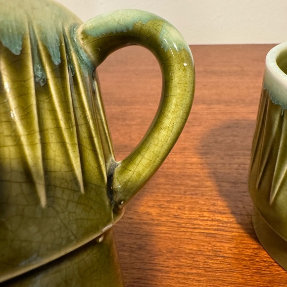 Set of four Vintage Green Drip Glaze Coffee Mugs stackable made in Japan 60s 70s - Picture 7 of 9